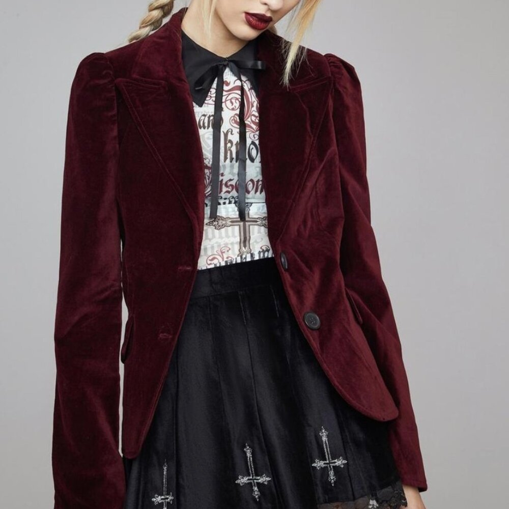 Dollskill Burgundy Velvet Blazer Jacket Size: M / Medium